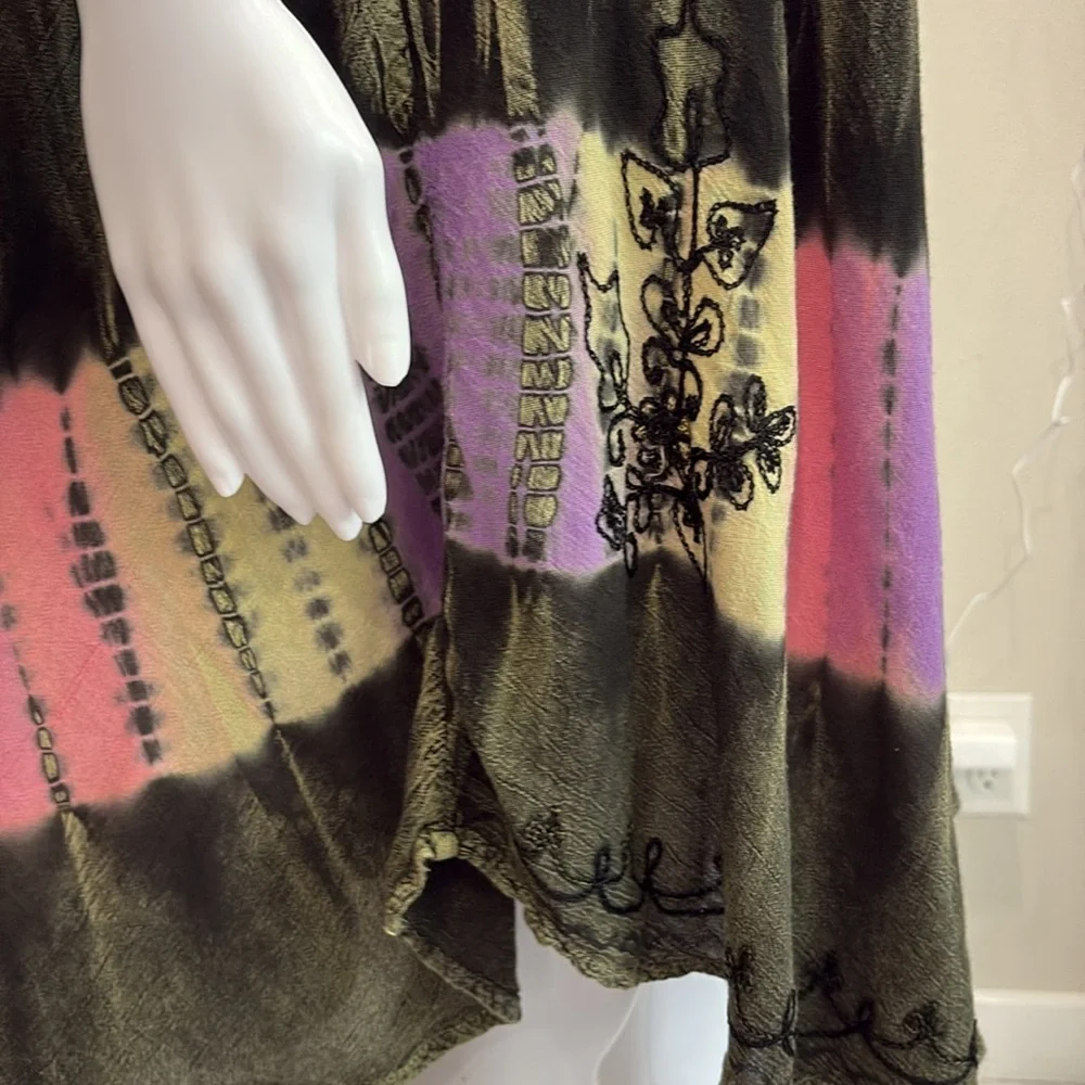 Fashion Force Embroidered Tie Dye Midi Tank Dress Free Size Rainbow Stripe Y2K